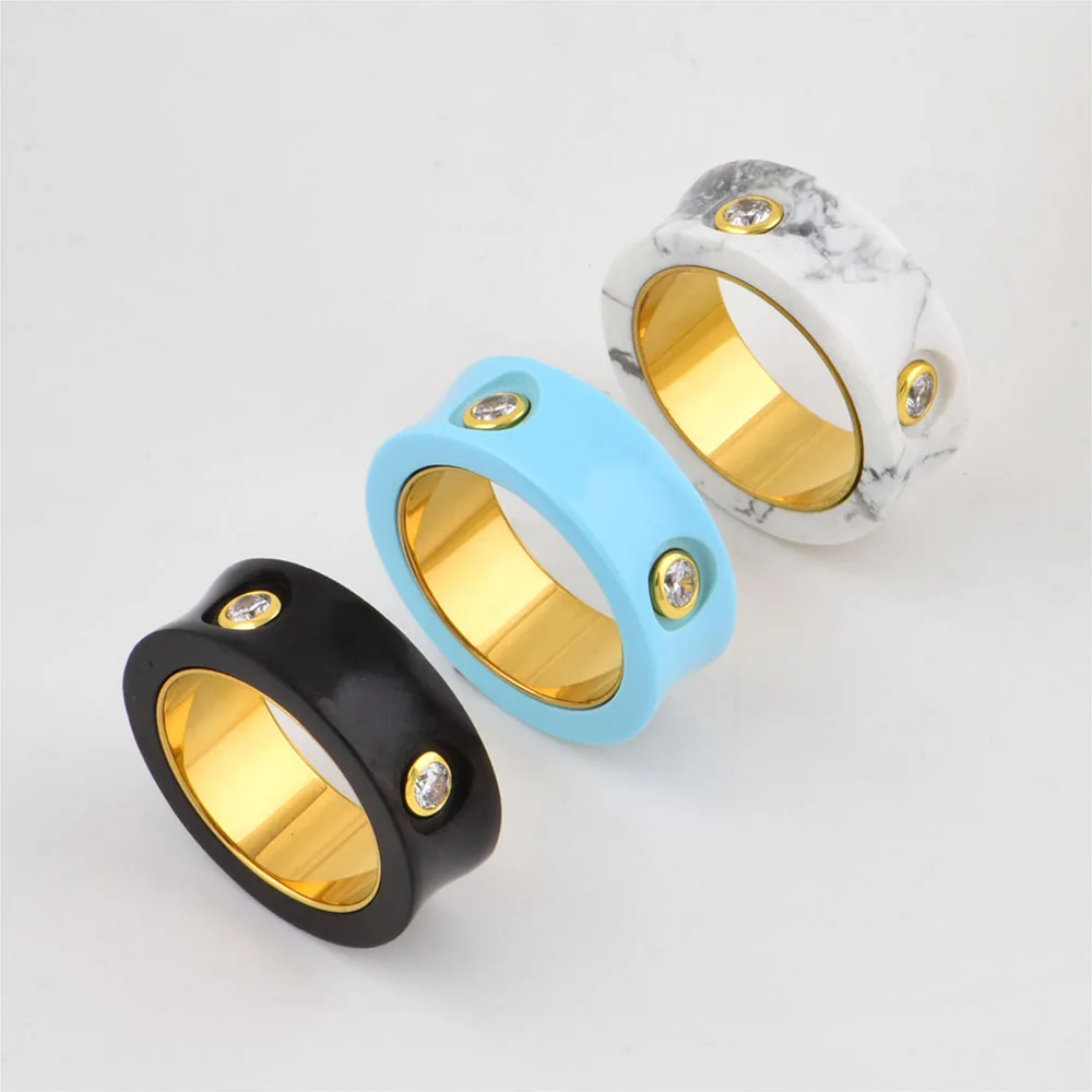 ChinChin Romantic Love Brand Ring Non Tarnish Waterproof Stainless Steel 18K Gold Plated Finger Zircon Rings Women