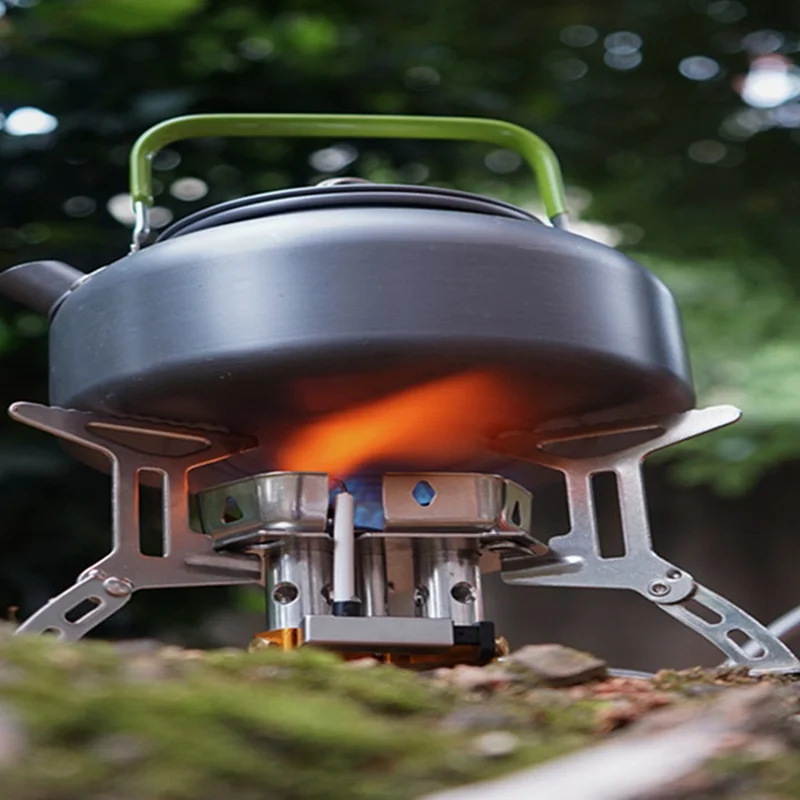 Черная нержавеющая сталь ветростойкая портативная горелка газовая походная плита для приготовления пищи на открытом воздухе в помещении многофункциональная