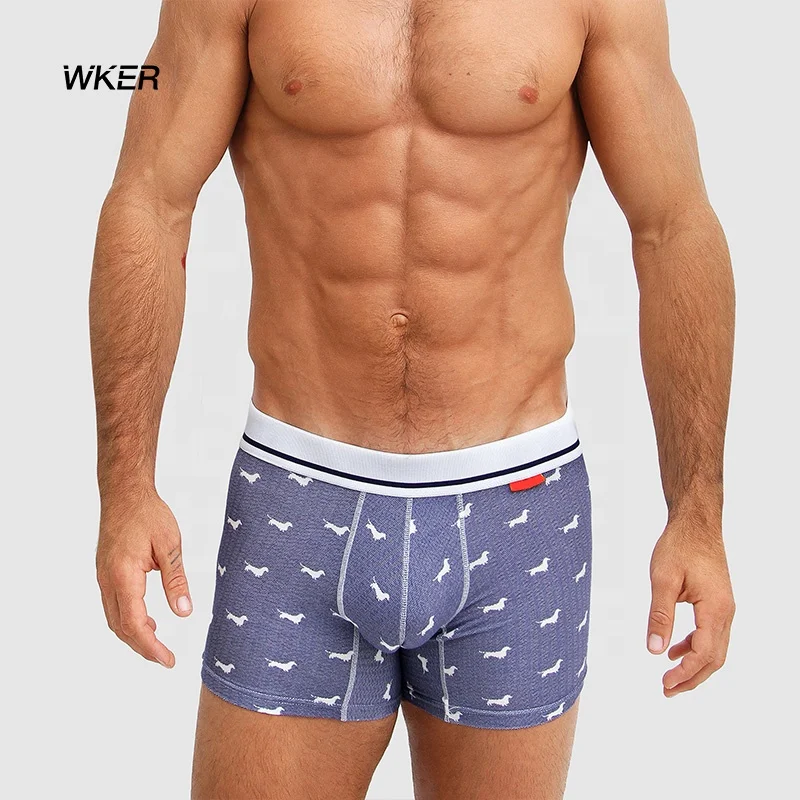 
WKER OEM индивидуальный Синий принт мужские боксеры 95% вискоза мужское сексуальное нижнее белье для геев боксеры 
