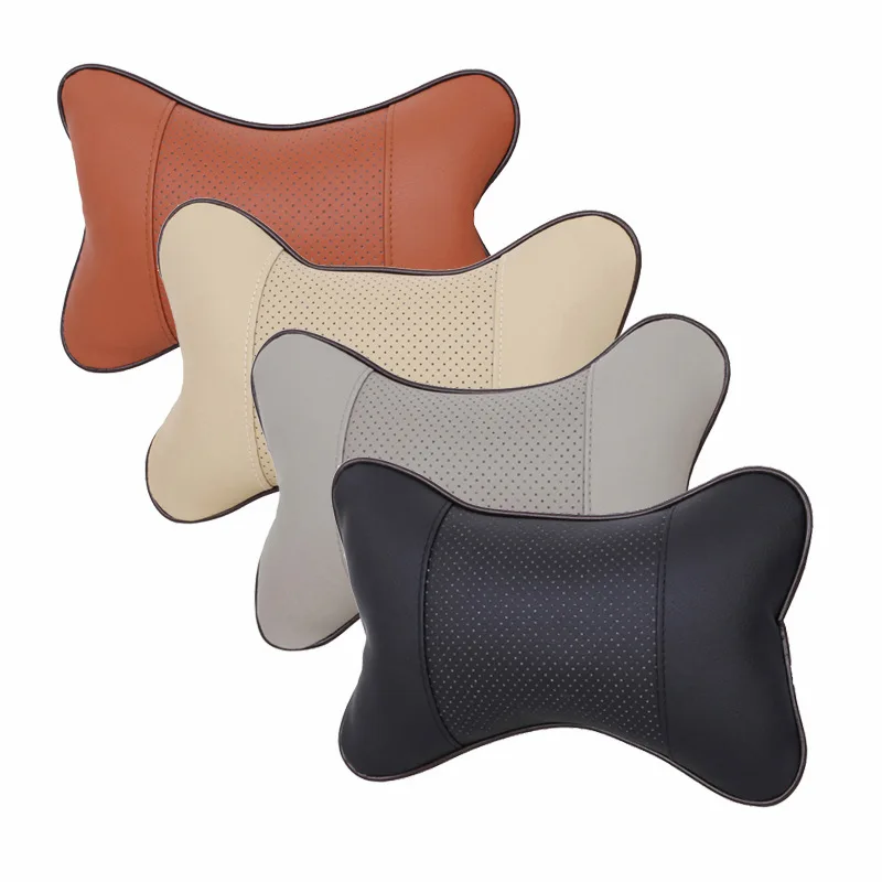 Customized Logo PU Car Headrest Pillow PU leather universal comfortable breathable sleeping car seat neck headrest pillow