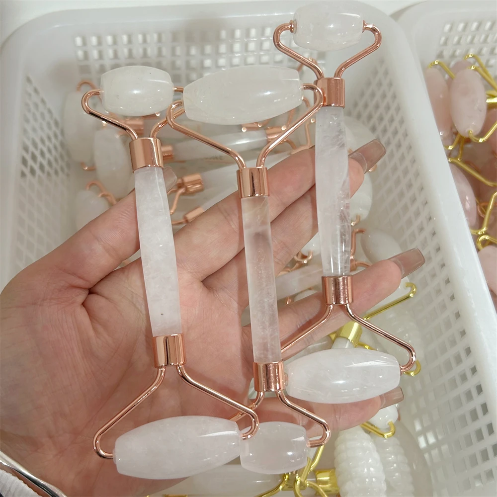 Wholesale fashion natural crystal polishing clear quartz round bead massage roller rod for lady women gifts