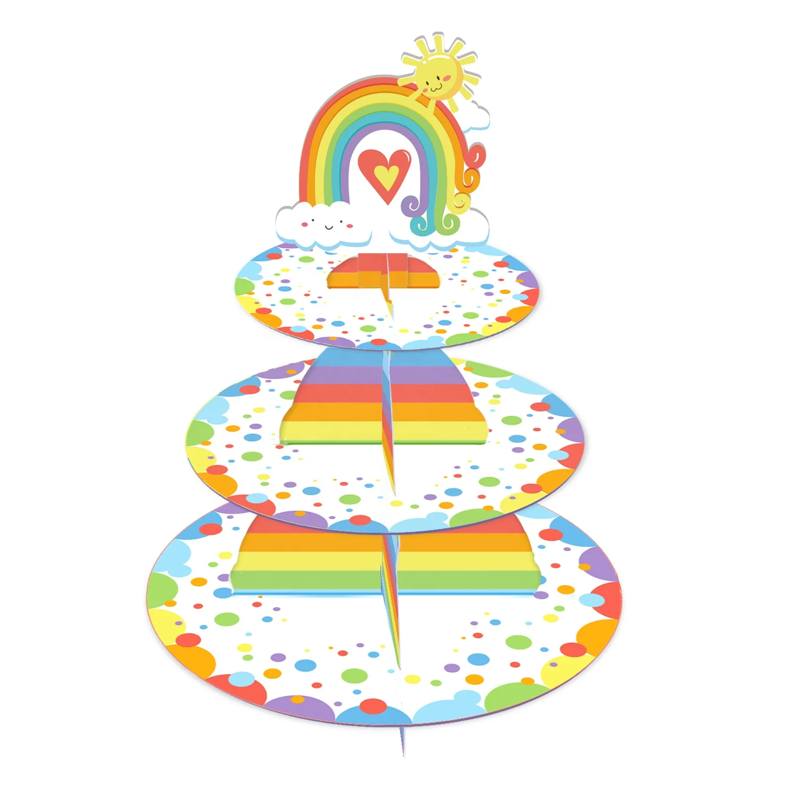 Huancai Rainbow clouds Theme Cake Stand 3 Tier Cupcake Stand Girls Birthday Party decorations for Baby Shower Party Supplies