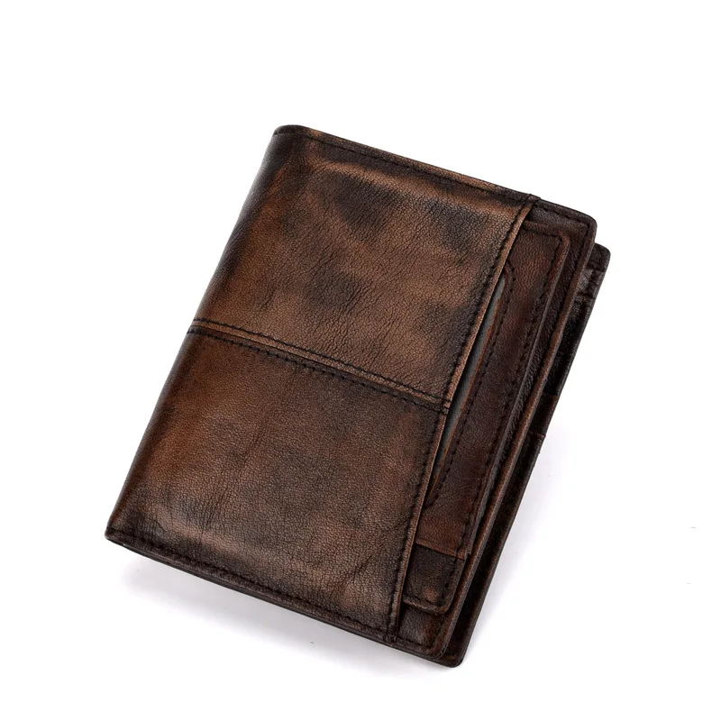 Good Quality Vintage men wallet anti theft brush anti RFID first layer cowhide wallet Genuine leather wallet