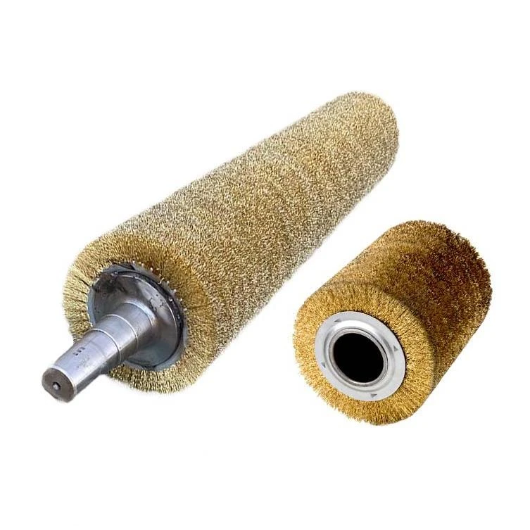 Customized Rust Removal Industrial Copper-plated Steel Wire Winding Cylindrical Brush with Shaft for Polishing