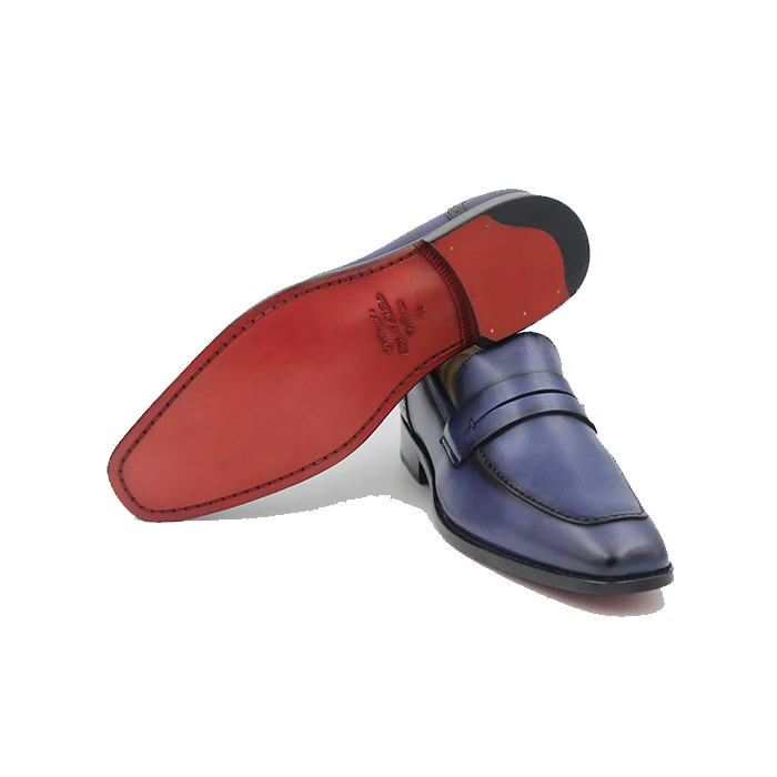 wholesale price Classy Hand-painted navy cowhide leather menwedding dress loafer  shoes for singapore