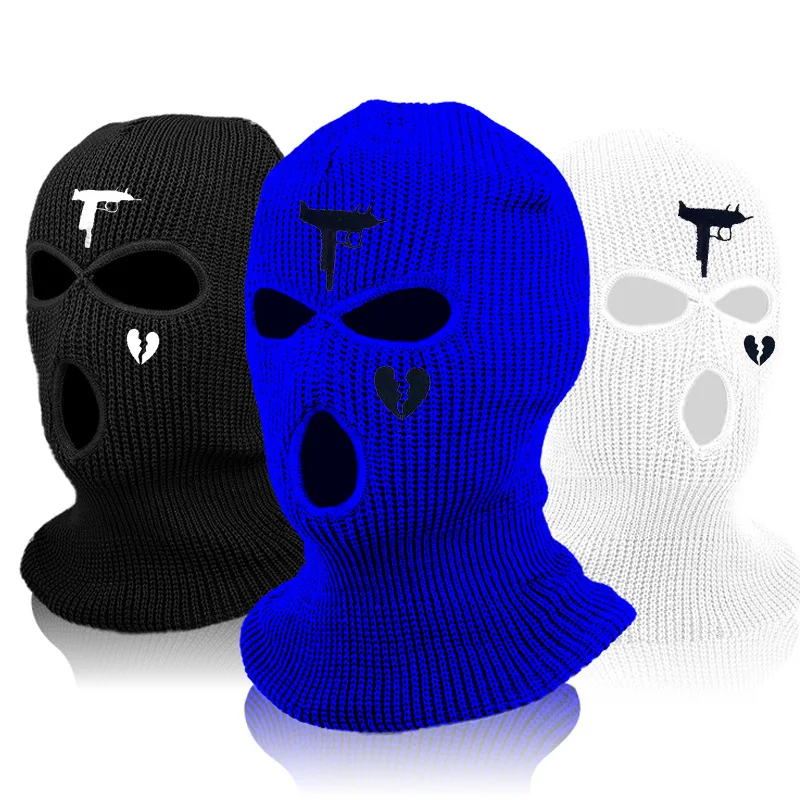 Fashion Hat Three-hole Ski Mask Love Gun Pattern Hat Full Face Mask Warm Ear Protection Riding Hat Balaclava