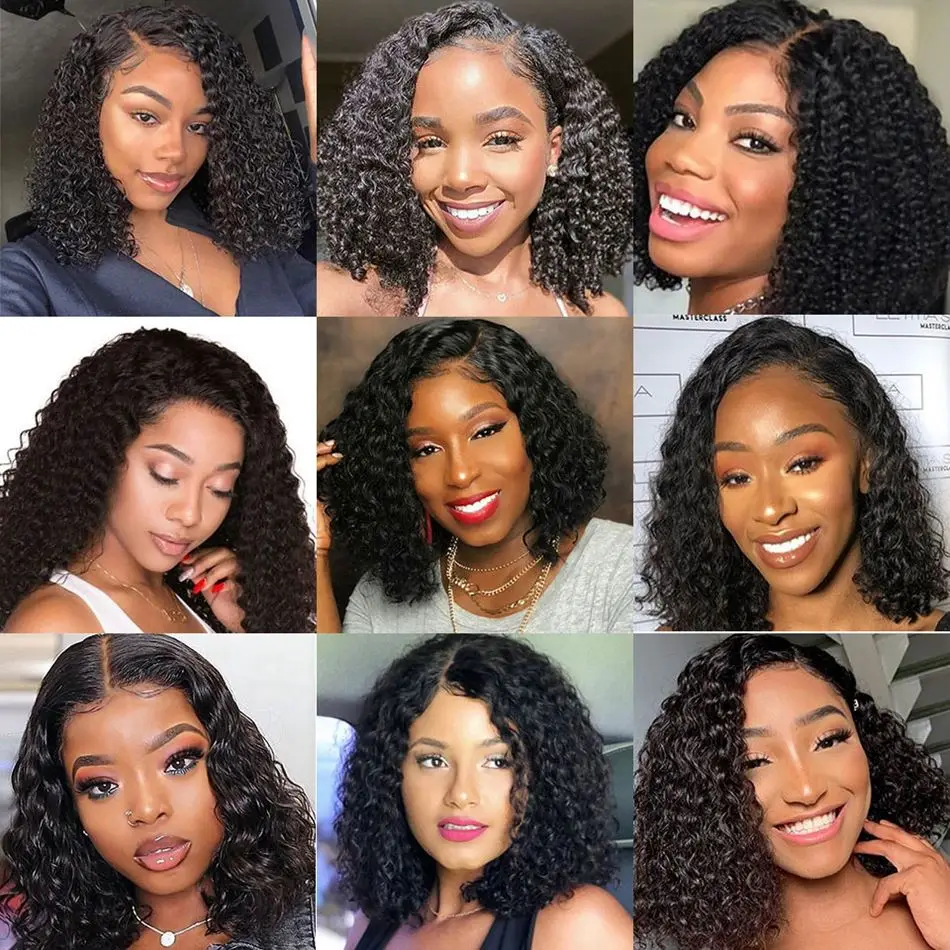 Raw Indian Virgin Afro Kinky Curly Short Bob Wigs Human Hair Lace Front Wig Transparent Full Hd Lace Frontal Wig For Black Women