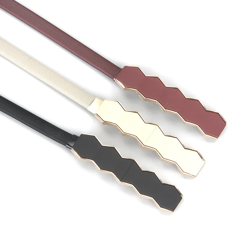 Summer Elegant Geometric Pattern Alloy Women Stretchy Waist Belts Skinny Ladies Belts