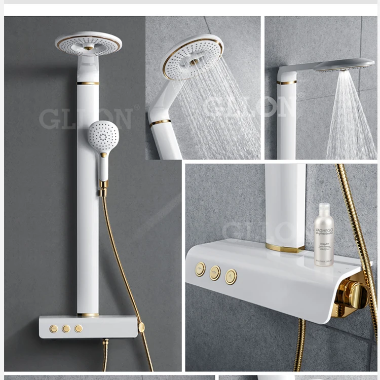 
Design Aerospace Grade Aluminium Multi Functions Massage Raining Shower Column Panel with Heat-resistant and flexible hose 