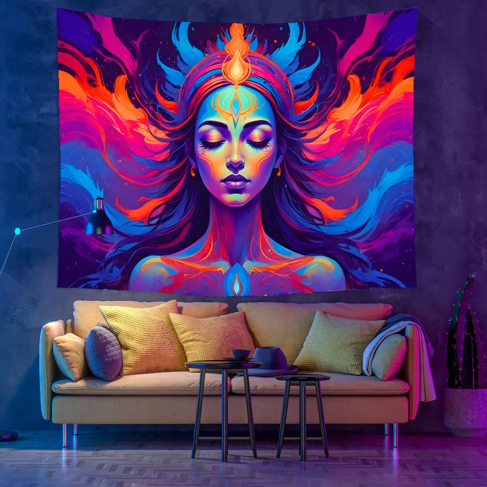 Индивидуальные плакаты Blacklight космические горные УФ-реактивные солнечные гобелены настенные для гостиной общежития