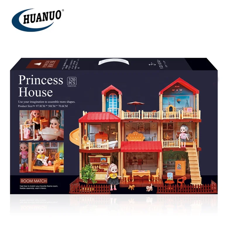 Kids play plastic model princess house toys DIY simulation villa miniatures doll house
