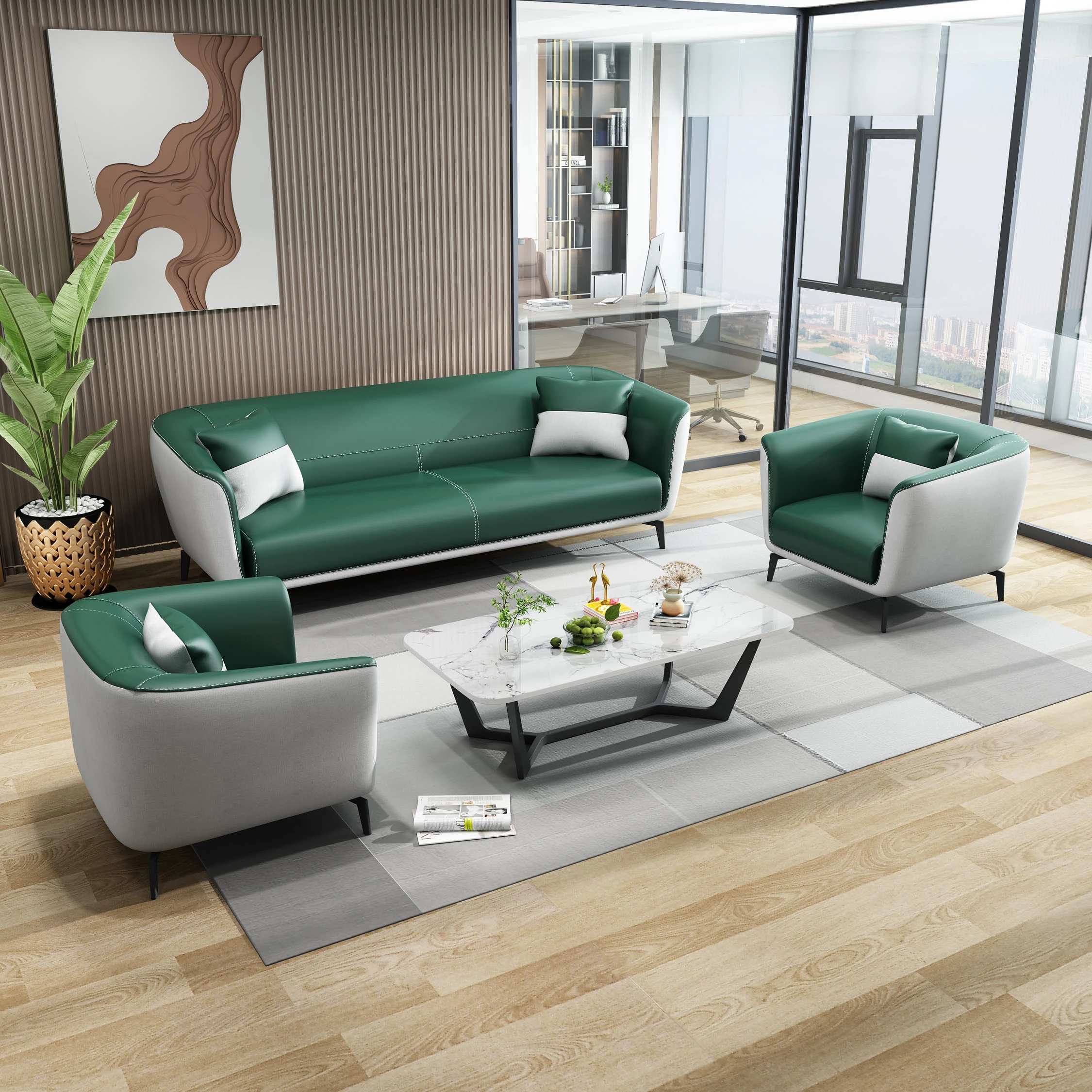 New Trends  Leather 3 Seat Public Area Hotel Waiting Room Couch Furniture Lobby Office Reception Sofa Set