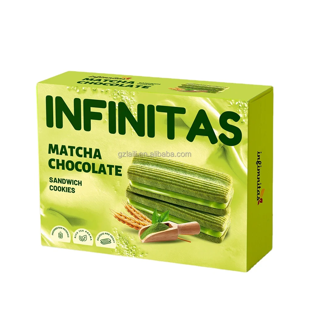 Wholesale Private Label Soft matcha taste sandwich biscuits delicious food sandwich cookies