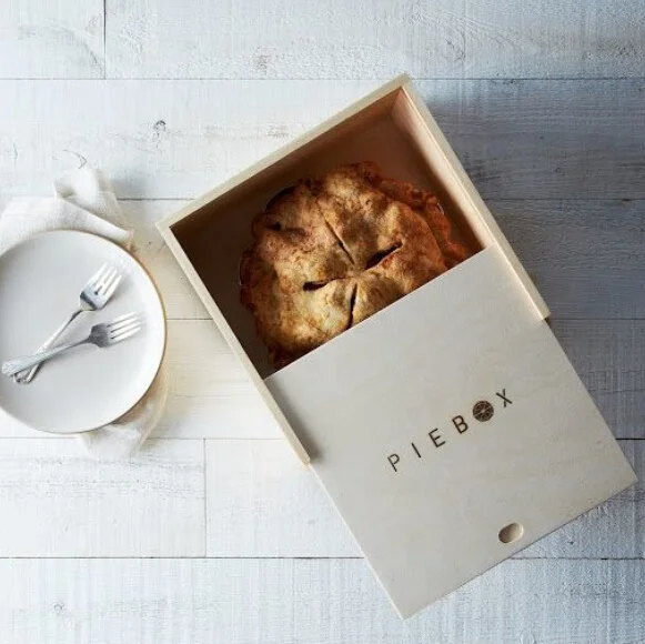 Custom engraved logo sliding wooden food boxes wood pizza box