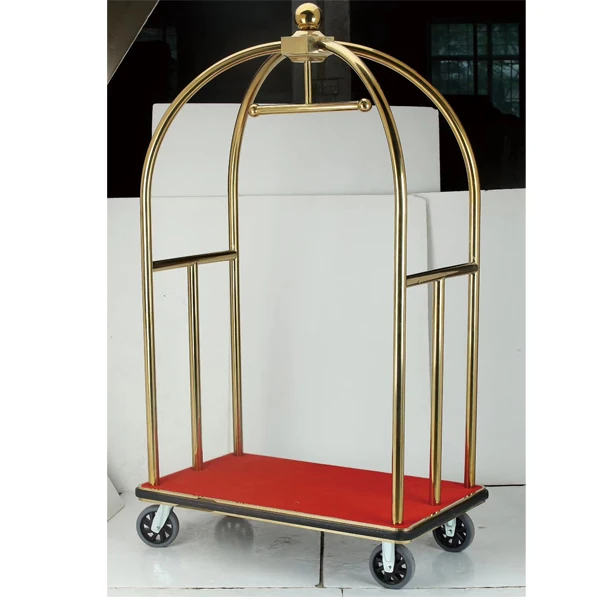 Golden Plated Hotel Bell Boy Luggage Trolley for Sale Hotel Serving Carts