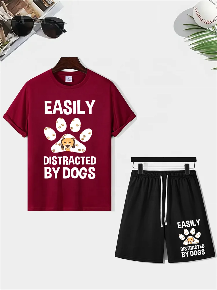 Summer Set Suit Short Sleeve Tshirt Two Pieces Dog Print Sports Suit Casual T-Shirt And Shorts Set