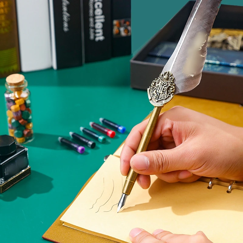 Hot Selling Vintage Quill Feather Pen Wooden Calligraphy Dip Pen Glass Pen With Ink Sealing Wax Stamp Gift Set