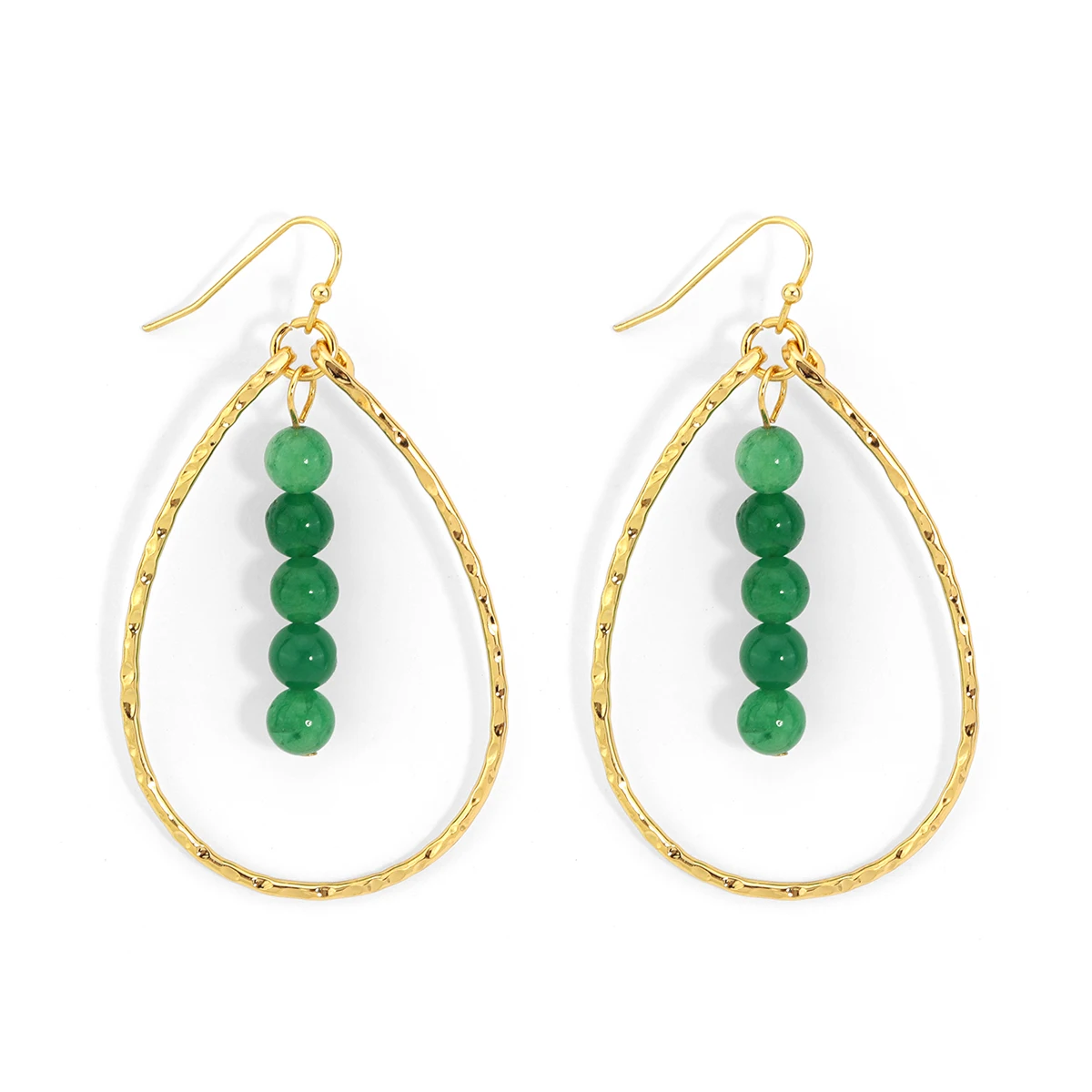 Colorful pink green natural stone 18k gold plating alloy teardrop hawaiian earrings