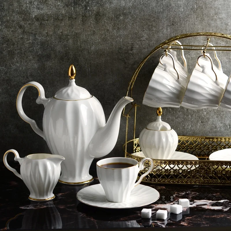 white  ceramic  bone china  British tea  pot  teaware Coffee Set Afternoon coffee set