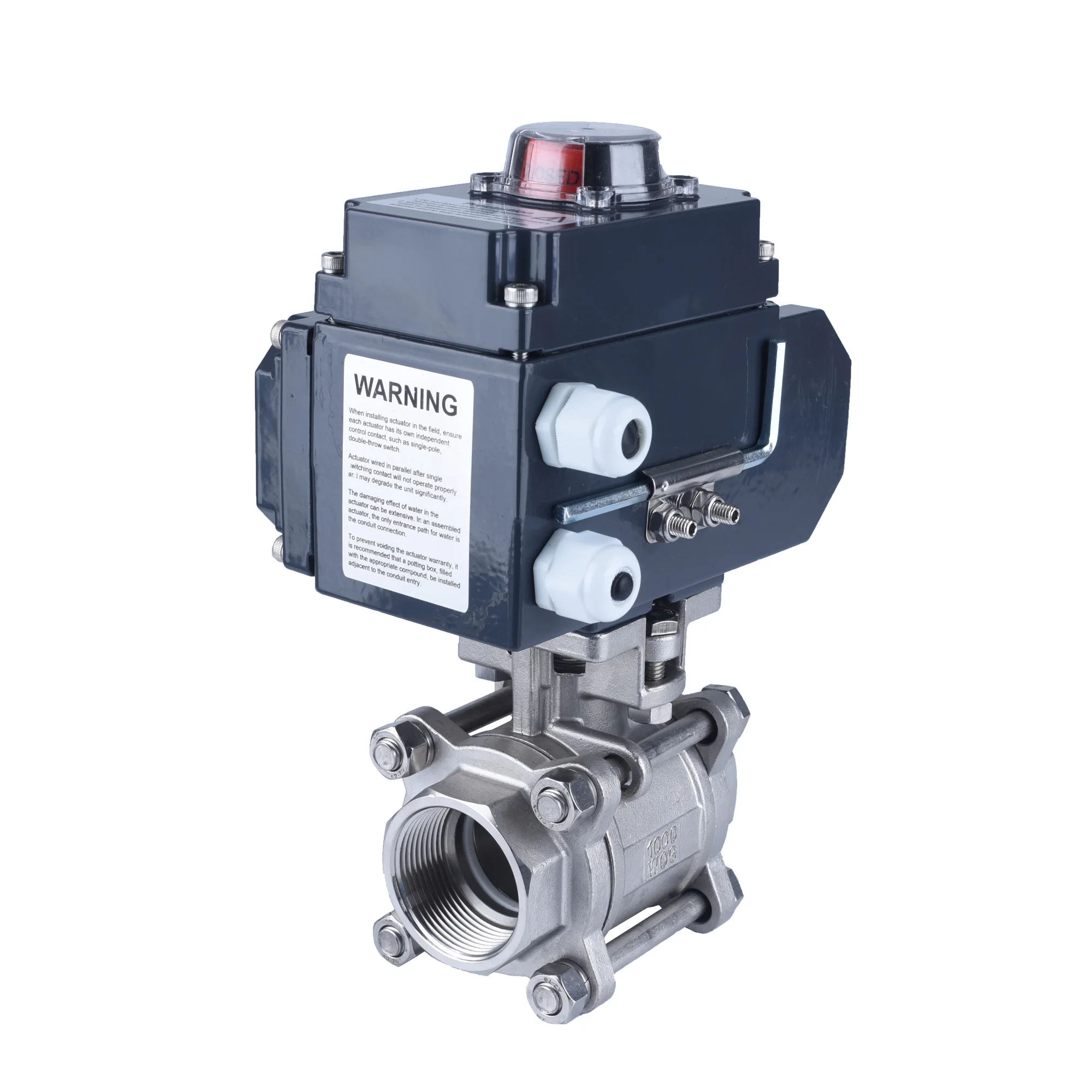 ISO521Quater Turn 3 Piece Stainless Steel Motorized Waterproof Electric Actuator  Ball Valves