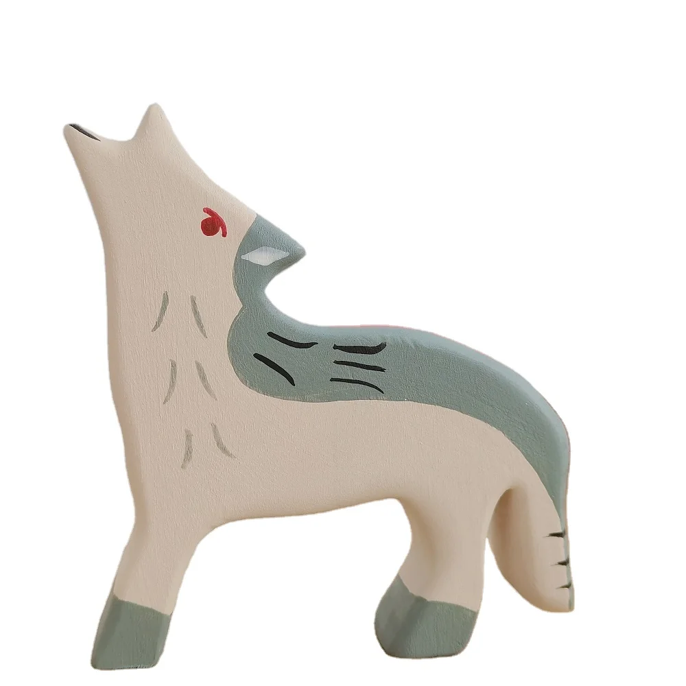 Wolf Wooden Montessori Toys For Kids Handcraft Large Animals Handmade Figure Cognition Early Educational Toys For Children