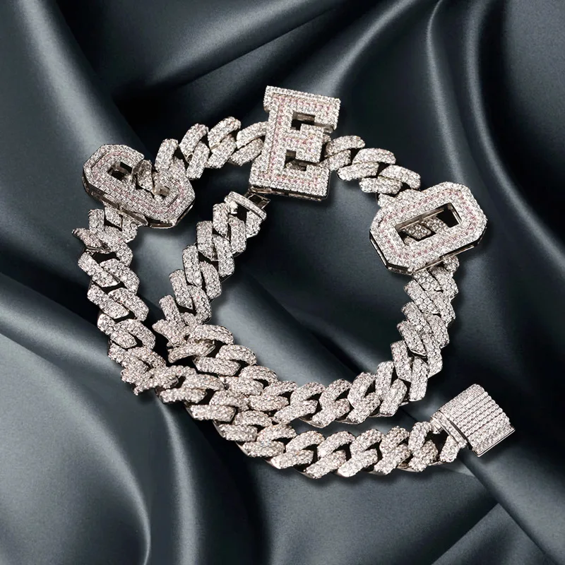 Iced Out Mens Hip Hop Jewelry Platinum/18K Gold Plated Lab Diamond Letter Custom Pink Zircon Intials Name Cuban Chain Necklaces