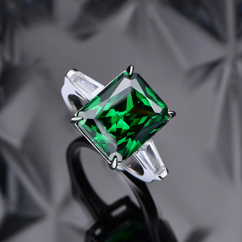 Trendy 925 Sterling Silver Wedding Rings Radiant Cut Diamond 10mm*12mm Royal Blue Emerald 5A Cubic Zirconia Fine Jewelry Rings