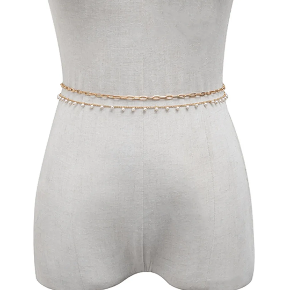 Оптовая продажа с фабрики, цепочка для тела с имитацией жемчуга, винтажная пикантная многослойная цепочка, Геометрическая цепочка на талию для женщин