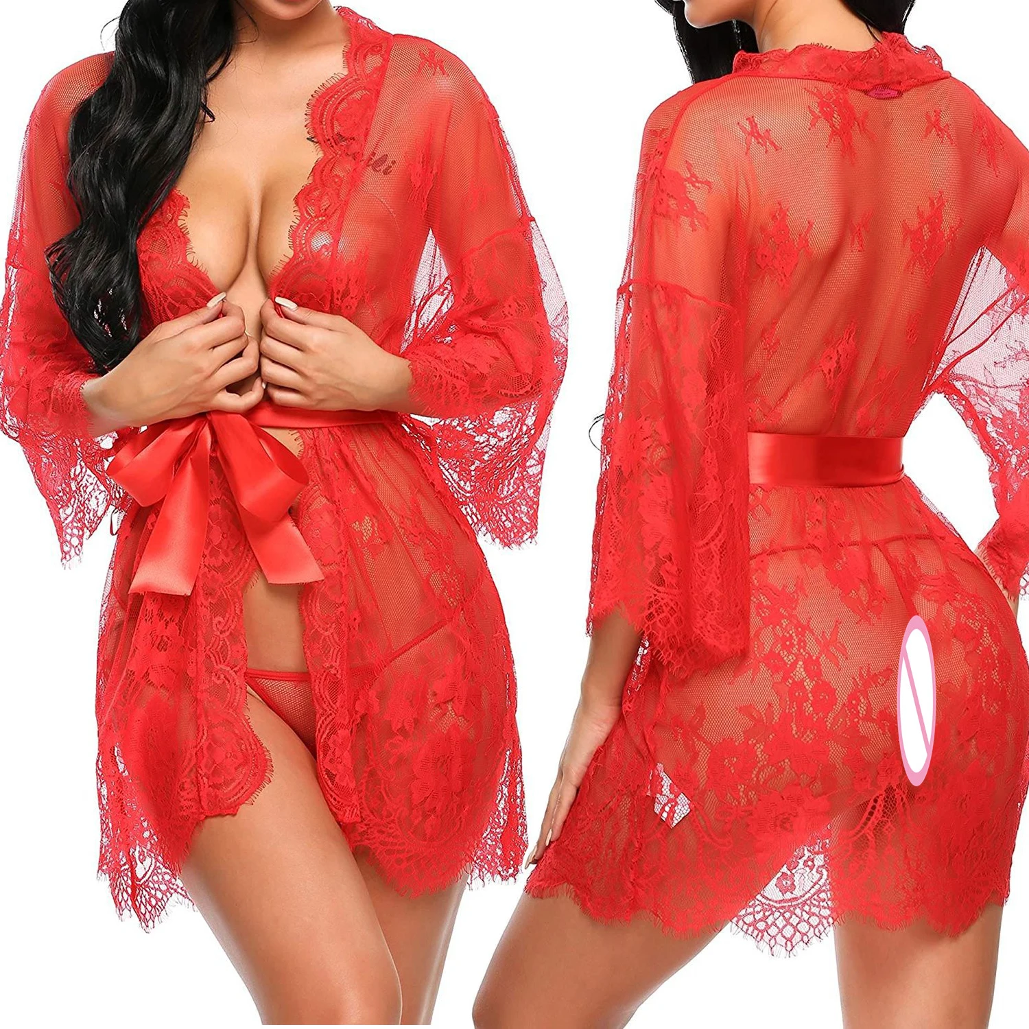 Wonderful OEM ODM Wholesale Summer Beach Dress Tunic Sexy See Through Lace Long Sleeve Open Front Women Kimono