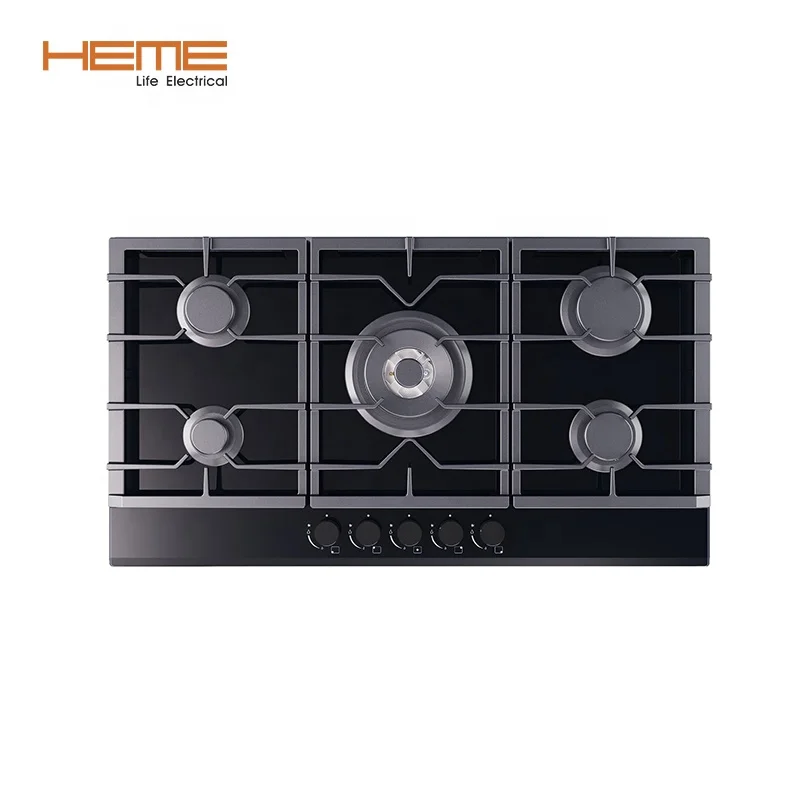 Chinese Built in Hob Supplier 36 inch 8mm thickness tempered glass Stove Gas Stove With 5 Burner