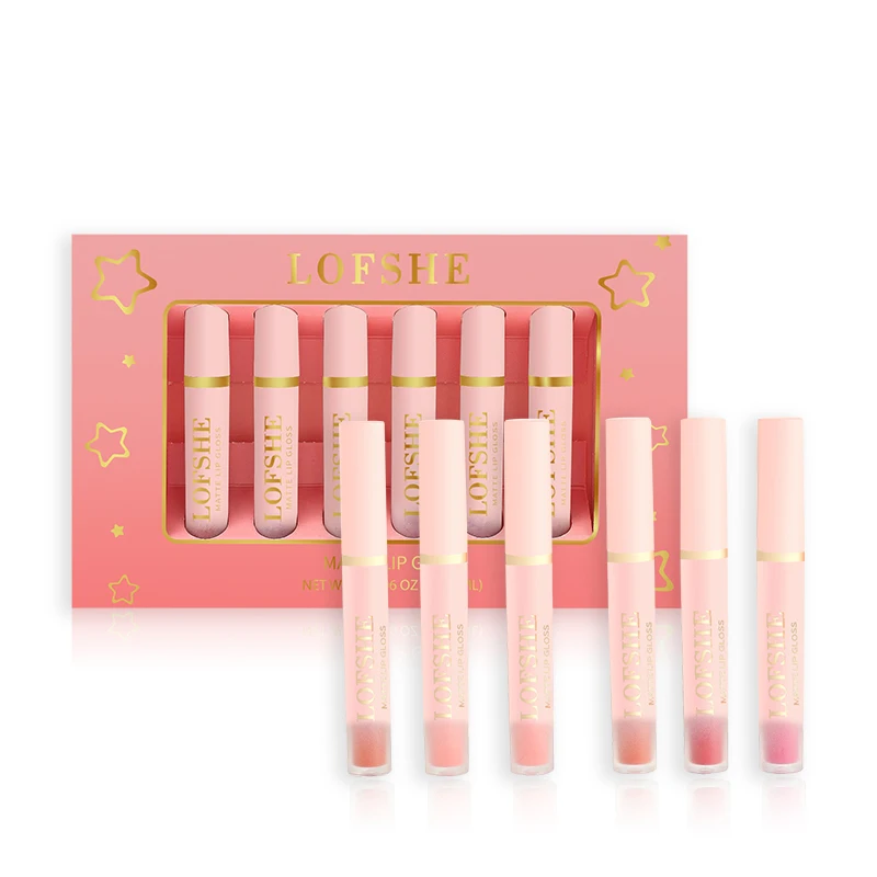 Private label OEM/ODM LOFSHE 6 pcs matte lip gloss cosmetics  set with long lasting waterproof moisturizer lipstick