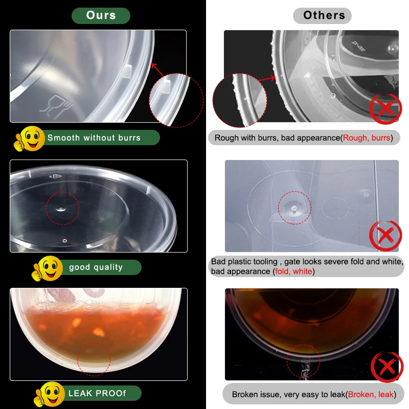 Disposable Plastic White Round Takeaway Fruit Salad Soup Food Bowl Container With Lid