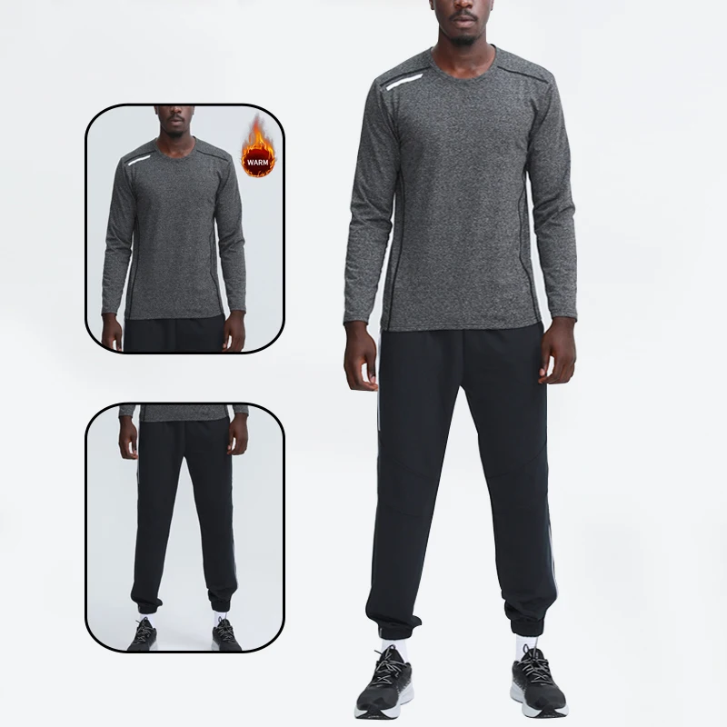 Accept Logo Customized Reflective Label Polyester Tracksuit Winter Training Sweatsuit Men Set