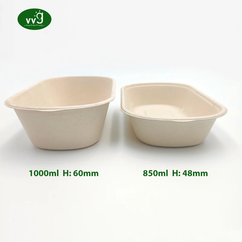 VVG high quality bagasse takeout container food packaging biodegradable 800/1000ml takeaway bagasse sugarcane box