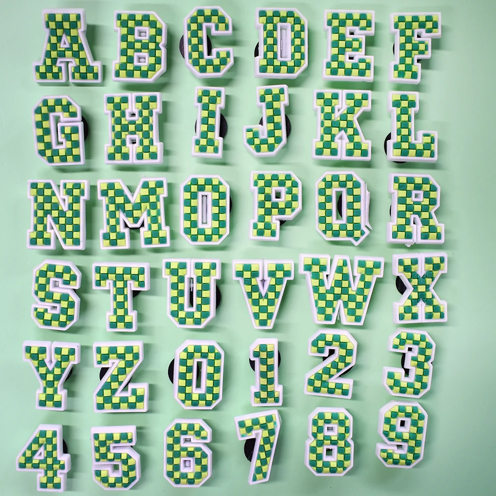 Cute English Letter Shoe Charms Green And White Green Letter Numerals Series Shoe Charms Clog Charms For Kids Women Gifts