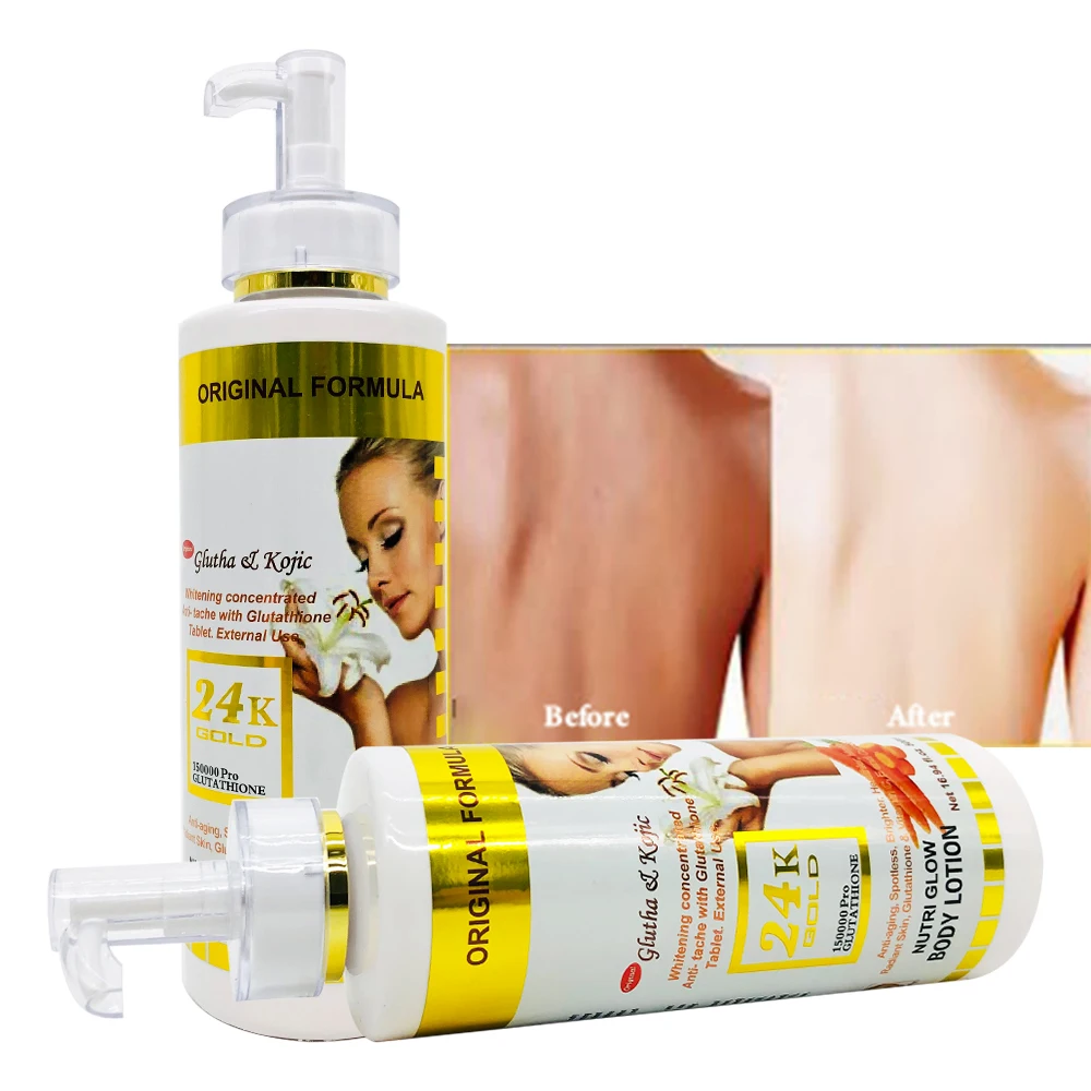 Отбеливающий лосьон для тела 24KGold Gluta & Kojic молочный увлажняющий антиоксидант антивозрастной семейного размера 500