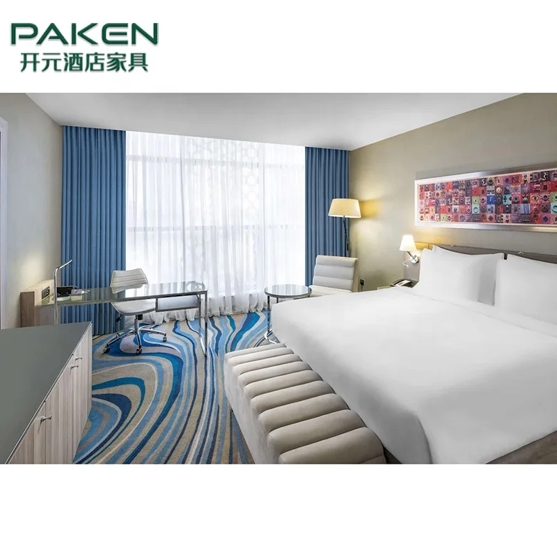 Modern Hotel Room Furniture Suite Wooden King Bed Headboard Bedroom Sets Luxury Hospitality Furniture