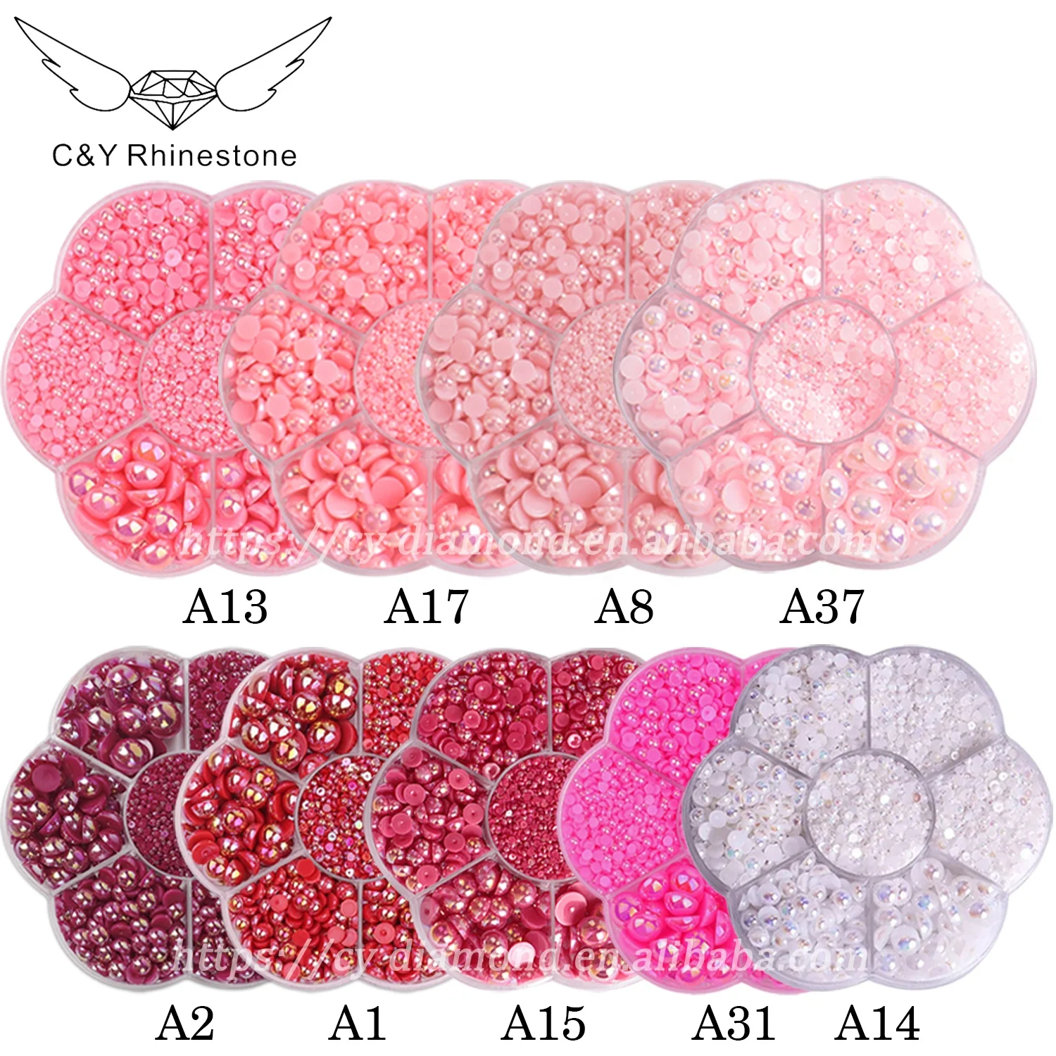 C&Y Crystal High Quality DIY Accessories ABS Pearl Beads Kit Plain Flat Back Pearls Round Half Pearls Box