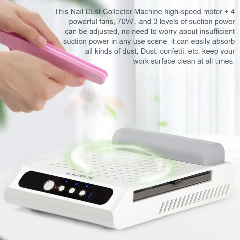 LUGX Strong suction wireless nail dust Vacuum cleaner rechargeable nail table dust collector with handpillow