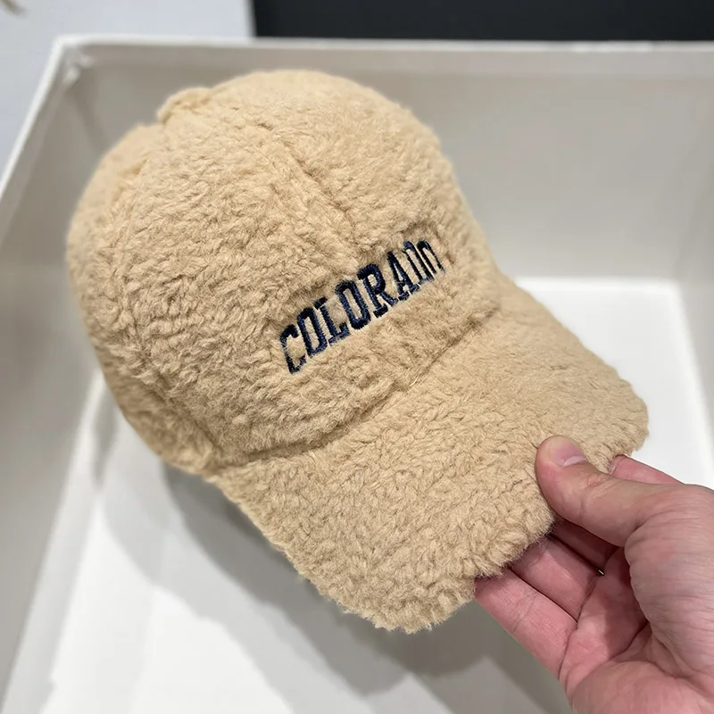 Wholesale 6 Panel Unisex Designer hat Custom embroidery logo Winter Women Lamb Fleece Plush Baseball Cap lamb wool baseball caps