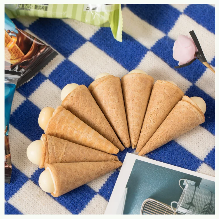 Chocolate and  Vanilla  flavor ice cream cone chocolate wafers