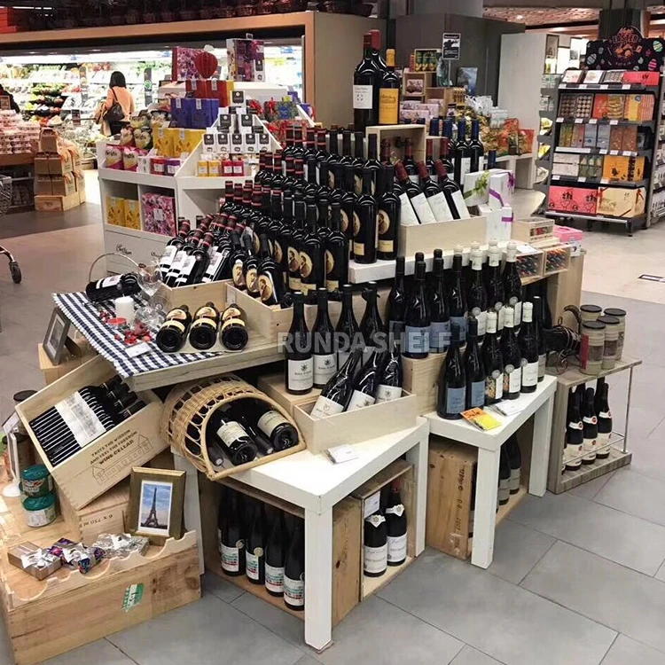 wooden wine whiskey bottle display stand fixtures shelf