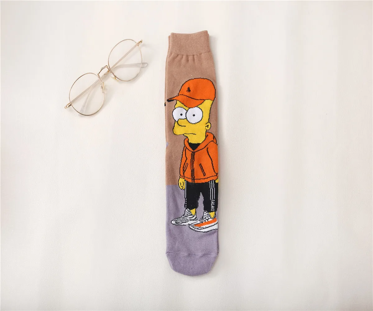 Fashion Cheap Personality Anime characters Cartoon Simpson Middle tube Crew Unisex Floor socks Cotton sports socks