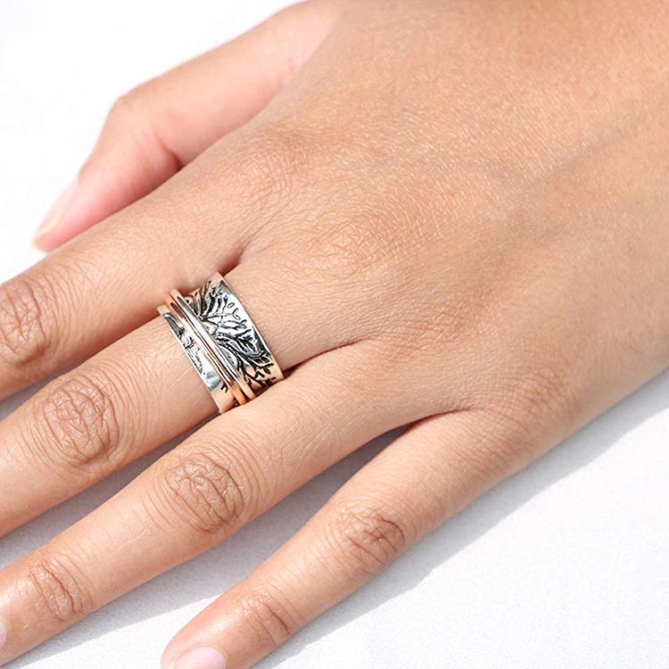 925 sterling silver never fade double color wide band life tree spinner ring