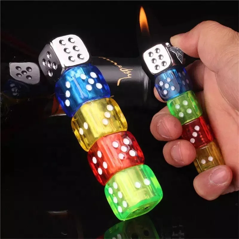 Creative Cool Design Refillable Butane Gas Cigarette Rotatable Glowing Dice Lighter For Smoking