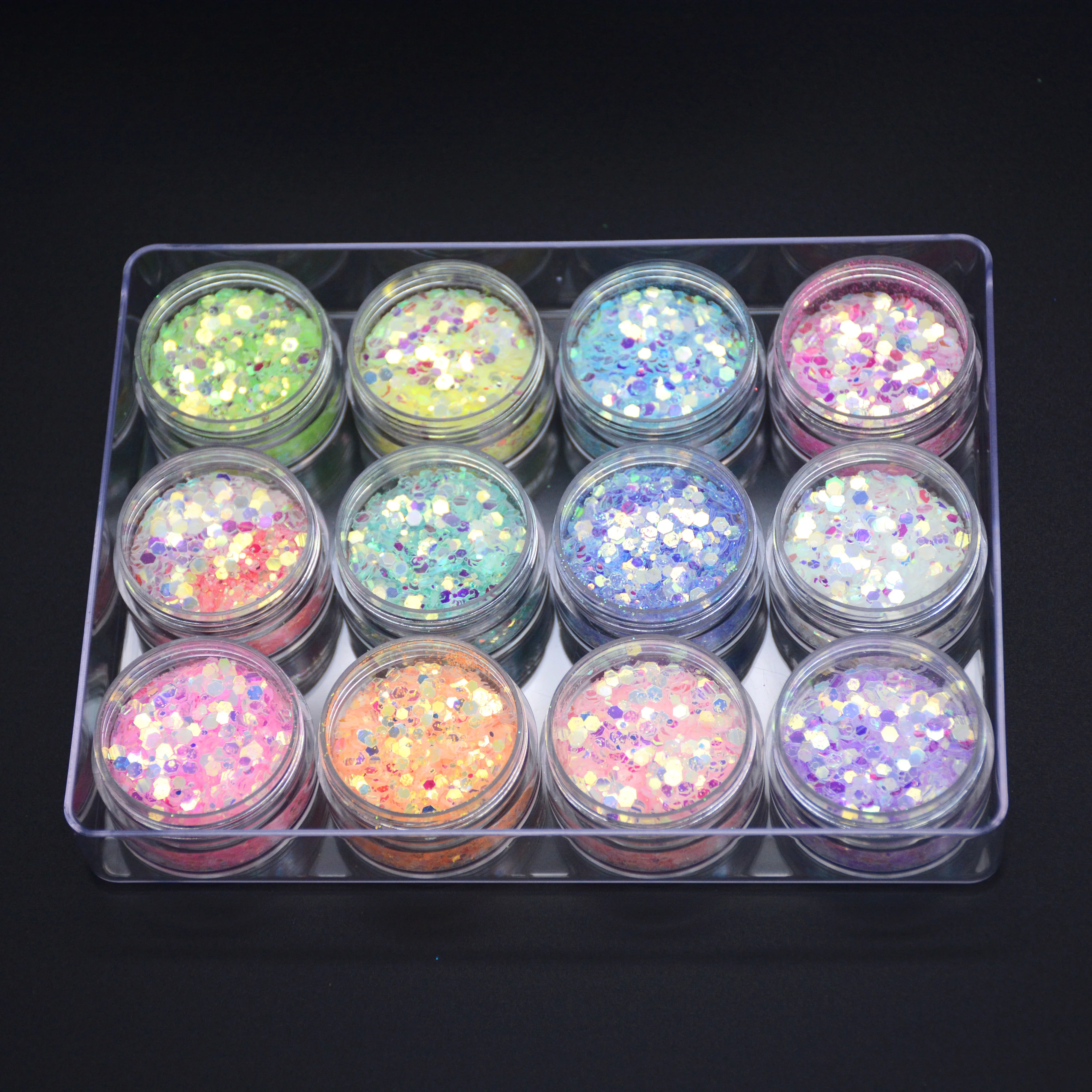 LG Series PET Rainbow Glitter Powder 8g in Jar 12 Colors in a Set For Nail Polish Craft Christmas Decoration Art