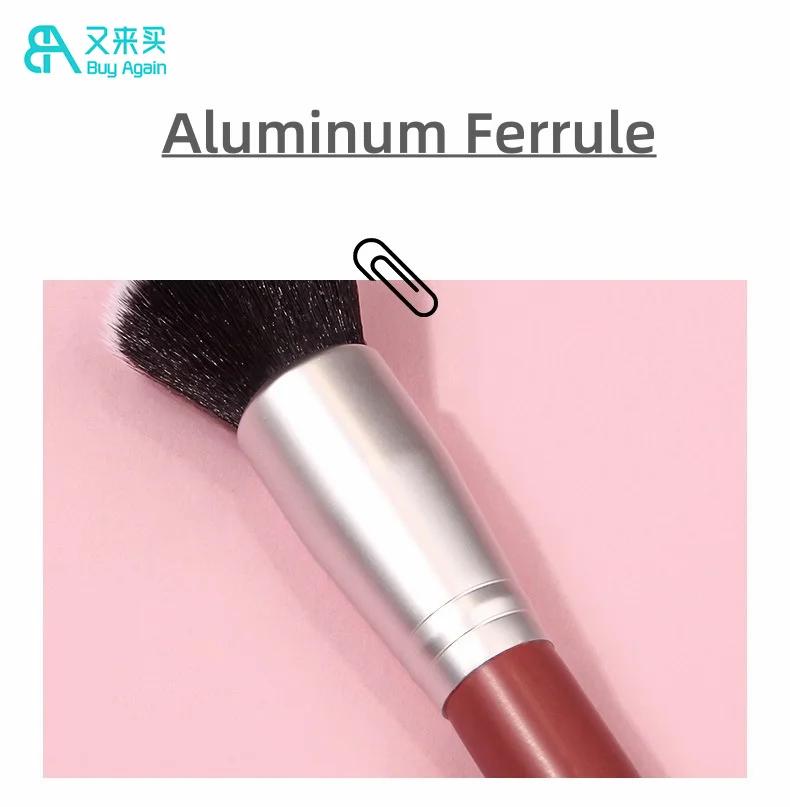 wholesale custom logo wine red foundation makeup brush high quality professional liquid buffer flat top foundation brush