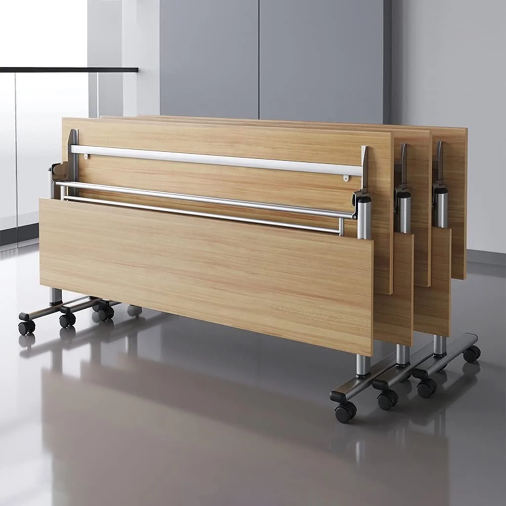 mobile portable foldable meeting office training room desk tables and chairs furniture in aluminum alloy with lockable wheels