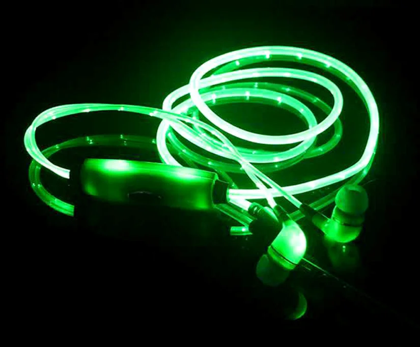 
Best selling headphone cable Visble EL Flowing LED Light Earphone wired headset for Sports 