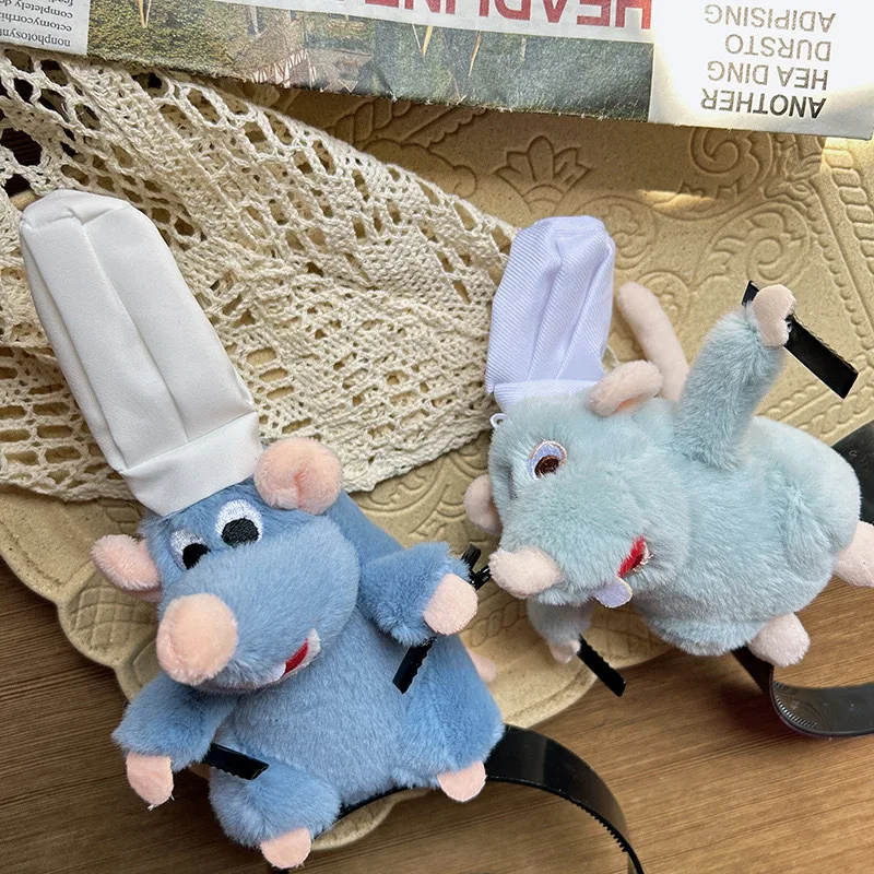 2024 Remy Ratatouille Women Cute Mouse Cartoon Animal Plush Toy Headbands Cosplay Props Halloween Costume Headwear